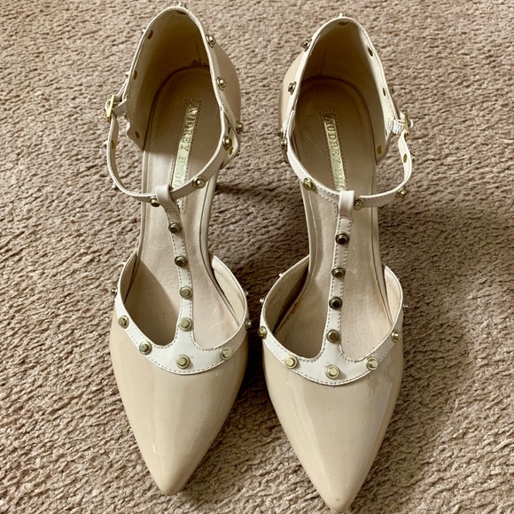 Audrey Brooke Shoes - AUDREY BROOKE Rockstud Ankle-Strap Patent Pumps